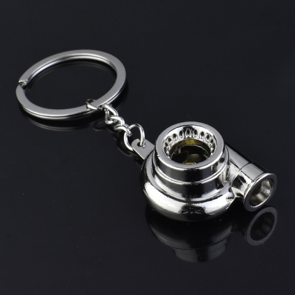 Mini Turbo Turbolader nøkkelring Spinning Turbine nøkkelring Silver