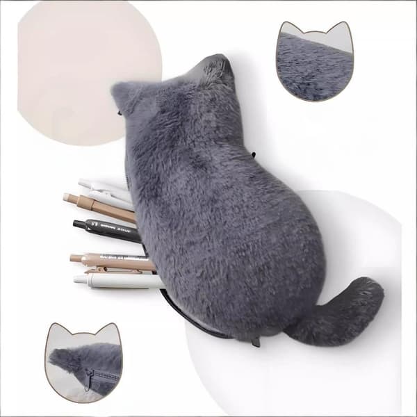 Kattformet plysj pennal Black