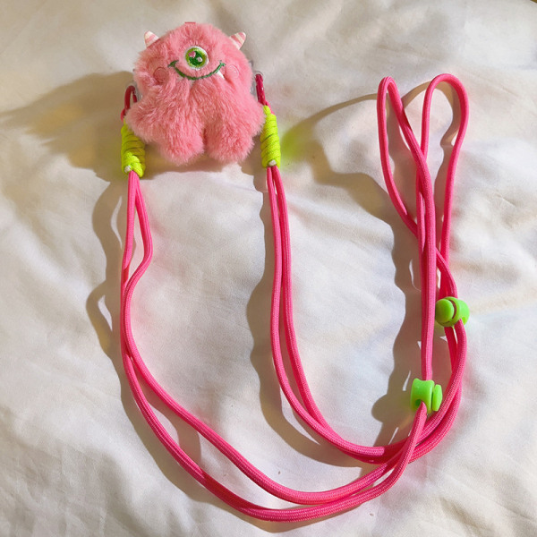 Monster Phone Case Back Clip Lanyard Plush Doll Crossbody Strap Pink