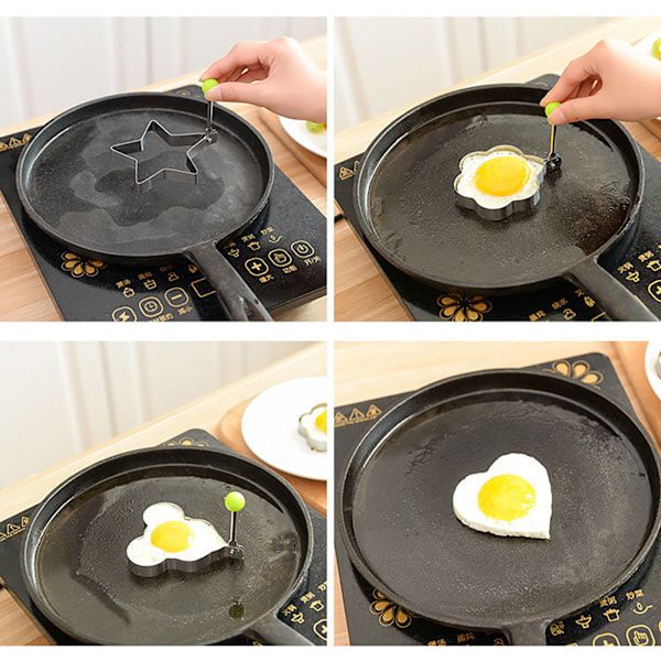 Rustfrit stål 5 stk. Stegeæg Pandekage Omelet Form Stegeæg Silver