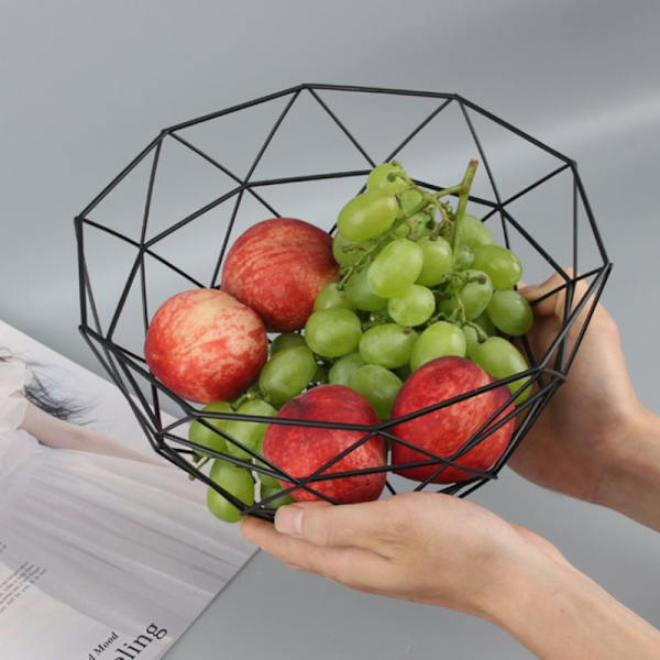 Trådfrugtskål Skrivebordsfrugtkurv Hul Snacks Opbevaringskurv Black S