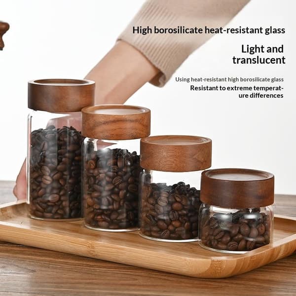 Kaffebönor Förseglad Tank Transparent Glasbehållare Med Trä A3
