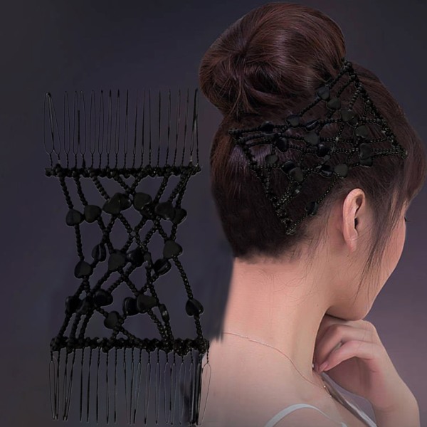 Slide Elastic Double Beads Easy Stretchy Magic Hair Comb Black