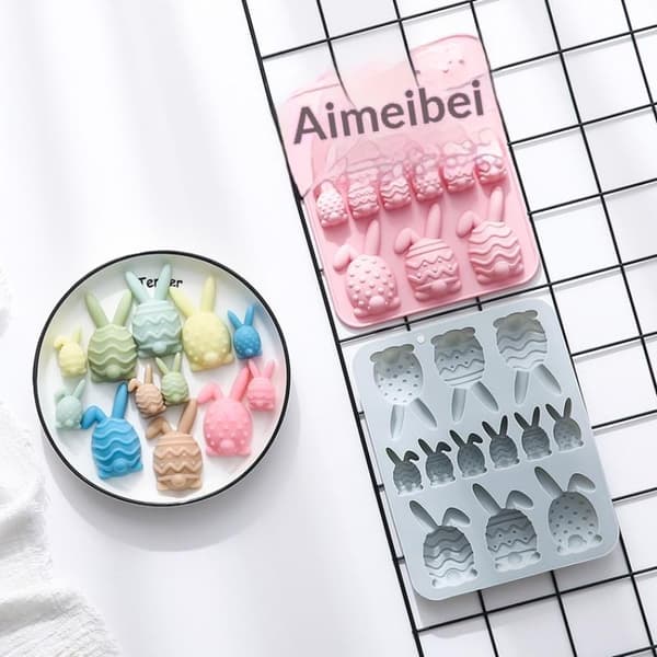 Påskehare eggformet silikonform DIY kakekjeks sjokolade Blue