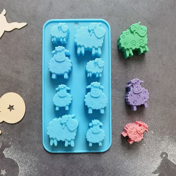 8 Huller Får Dyreformet Silikoneform DIY Candy Biscuit Jel Blue
