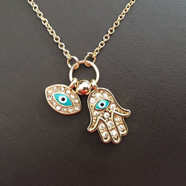 Fatima Palm Halskjede Evil Eye Hamsa Hand Chain Anheng smykker Gold