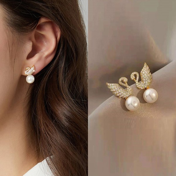 1 par imiteret perle Swan Rhinestone øreringe til kvinders smykker 1 Pair