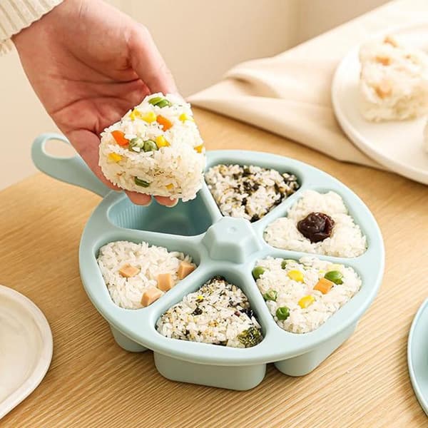 6-i-1 trekantet sushiform for risboller, non-stick Blue