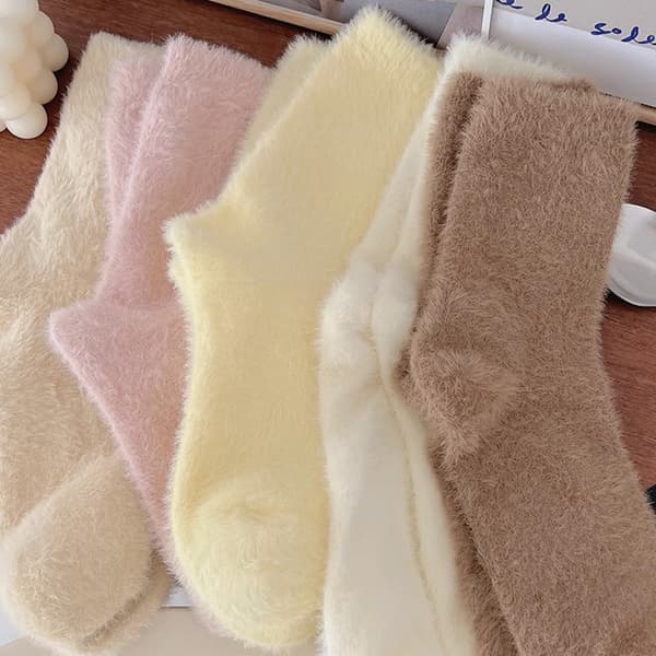 Super bløde sokker mink fleece til kvinder Ensfarvede vintervarm pink