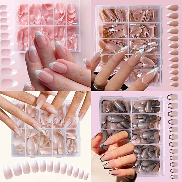 120/240/360 stk./æske bløde gel lyserøde franske neglespidser, medium mandelformede B 120Pcs
