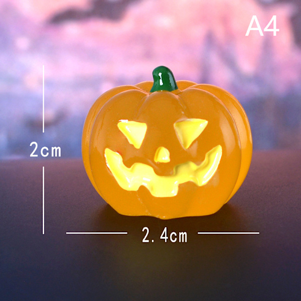 Morsom glødende mini harpiks spøkelsesgresskar statue Halloween-dekorasjon A4