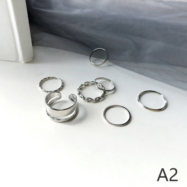 7 stk mote smykker ringer sett hotselgende metall hul rund O Silver
