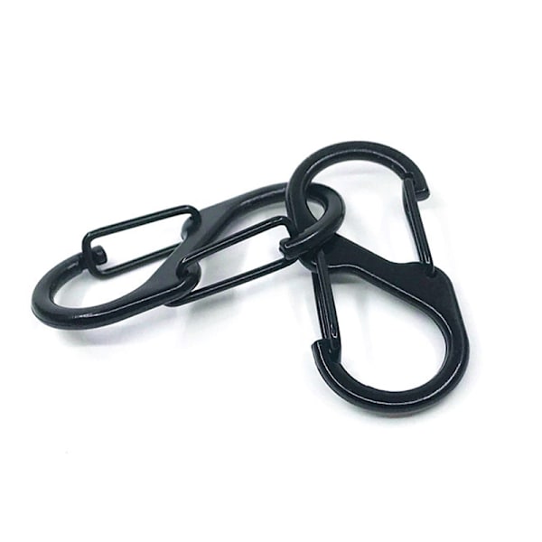 Rustfritt stål S Type karabinkrok med lås mini nøkkelring krok C Black