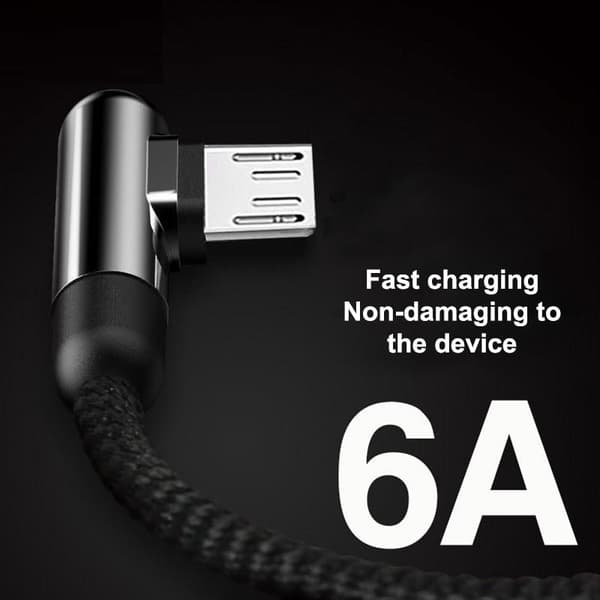 90 graders armbågsladdare nylonflätad tråd 6A typ C USB snabb C For Micro USB 2m
