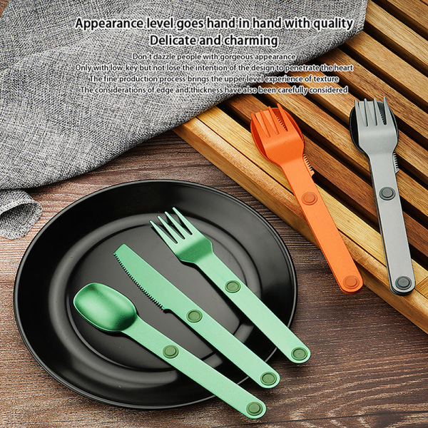3 STK Bærbar campingutstyr Sett Connect Magnetic Fork Spoon Green