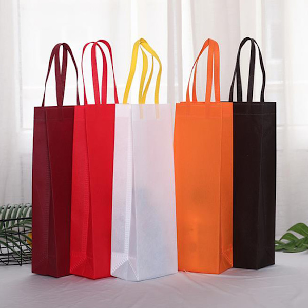 1 stk vinflaske gaveposer i non-woven stoff med håndtak for bryllup WineRedDouble