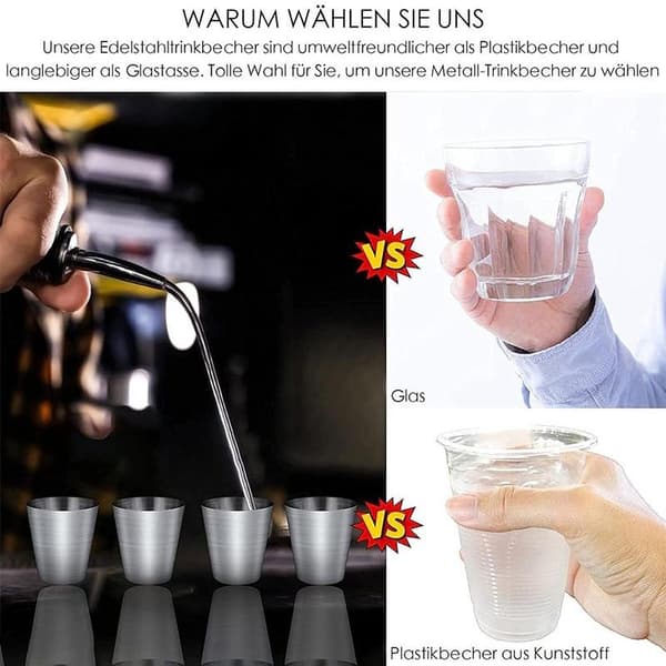Muggset i rostfritt stål, 4-pack med bärbart förvaringsfodral i läder 4PCS