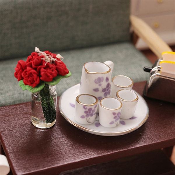 1Sæt 1:12 Dukkehus Miniature Tesæt Porcelæn Tekrus Kander m