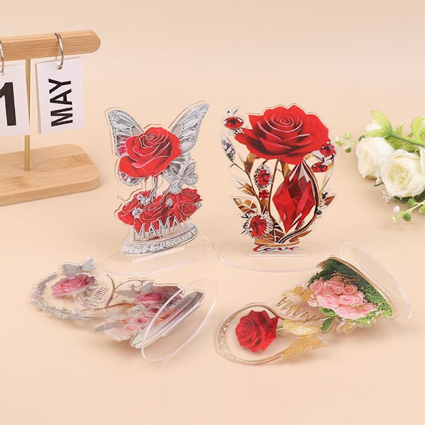 2D Akrylpynt Rød Rose MAMMA Mønster Roser Mor Flat Eleg C