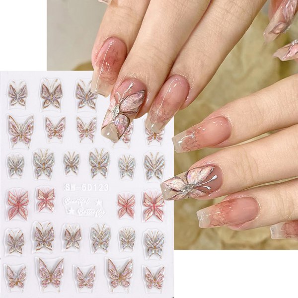 n Shiny Butterfly Nail Art Stickers 3D selvklebende manikyr D