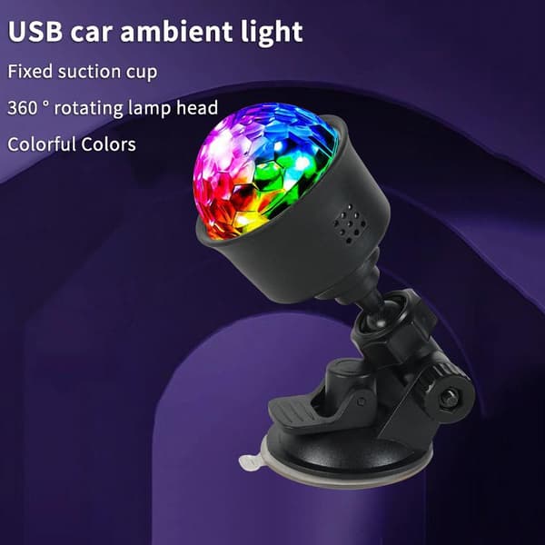 USB bil omgivelseslys 360° roterende hode sugekoppfeste og black