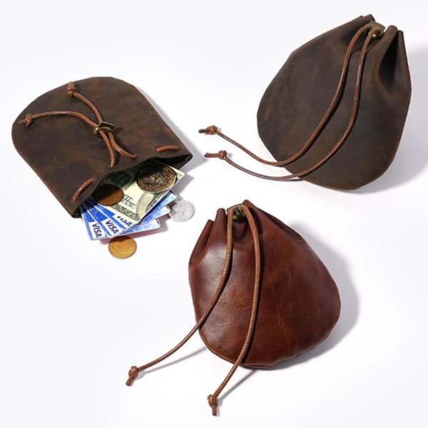 Ægte Crazy Horse Olievoks Læder Snørepose Holdbar Vi A1