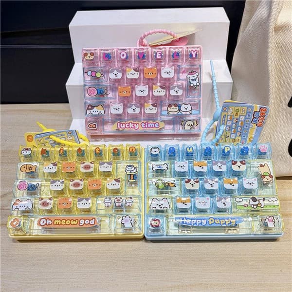 26 taster e Mini-tastatur Fidget Nøglering Kat Hund Mønstre Legetøj Yellow