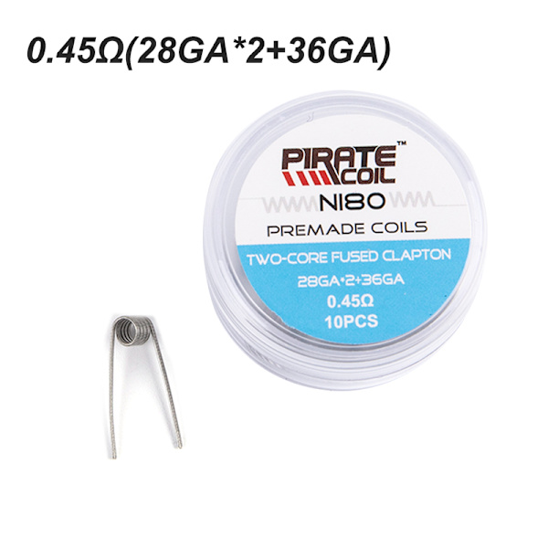 10 st/låda NI80 Premade Coils Förbyggd Coil För MTL RDA RTA RBA 0.45Ω(28GA*2+36GA)