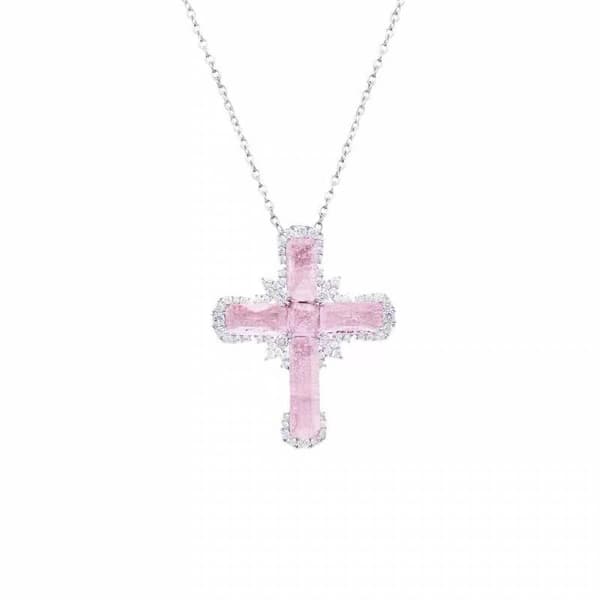 Y2K Udsøgt Pink Knust Is Zircon Kors Vedhæng Halskæde Til