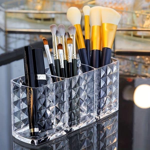 1 stk. 3-rums makeupbørsteholder makeup-organizer kosmetikopbevaring