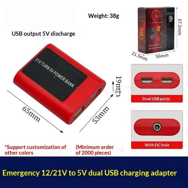 1 stk 21V til 5V mobil powerbank dobbelt USB nødlader til A4
