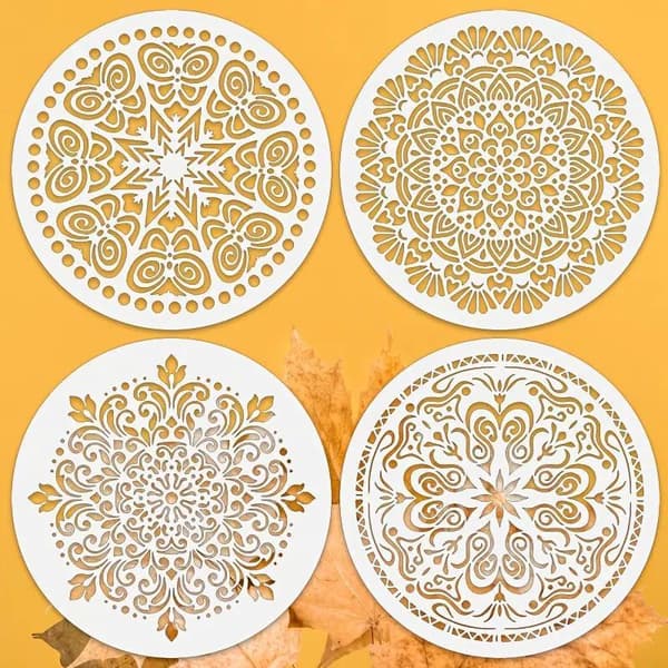 4 STK Mandala Sjablonger Runde DIY Malingsmaler For Vegg Tre