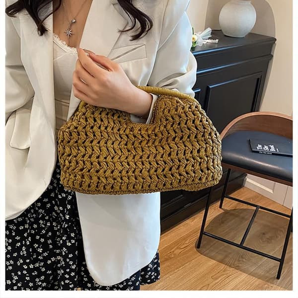 Mode Strå Clip Skal Clutch Taske Til Kvinder Designer Papir Wo A