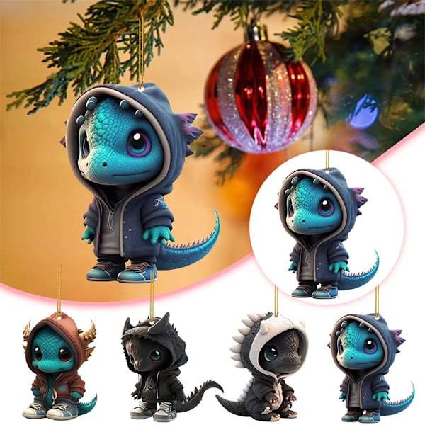 Cartoon Dragon Staty Ornament Akryl Hängsmycke Semester Dekoration A3