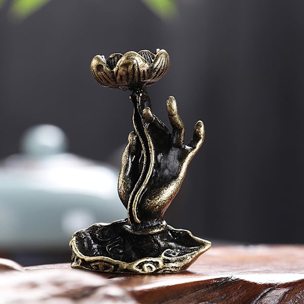 Ren kobber tilbagestrømning røgelse Buddha hånd lotus messing røgelse fr