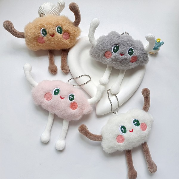 Cartoon e Plush Cloud Keyring Kawaii Soft Stuffed Doll nøkkelring Gray