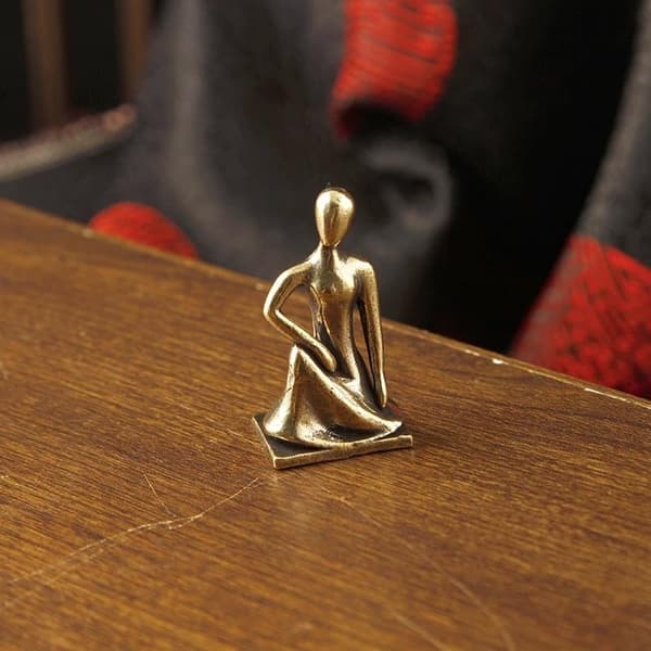 Mässing Yoga Flicka Staty Heminredning Figur Prydnad Abstrakt Char A1