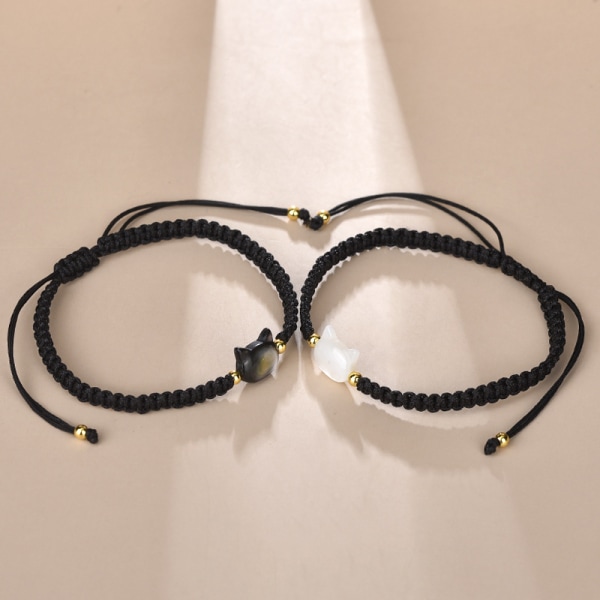Ins Style e Cat Braided Bracelet Simple Fashion Black Rope Wove White