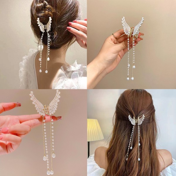 Tassel Butterfly Pearl Hair Clip Women Hair Claw Hairpin