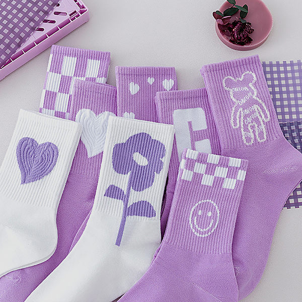 Muoti violetti väri puuvillainen urheilusukat naisille Sweet LoveHe D