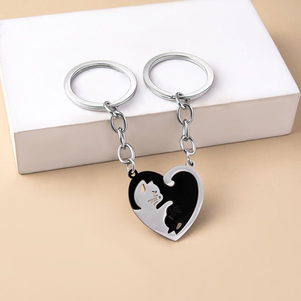 1Par e Cat Nøkkelring Patchwork Hjerte Rund Par Lovers Keyrin A3
