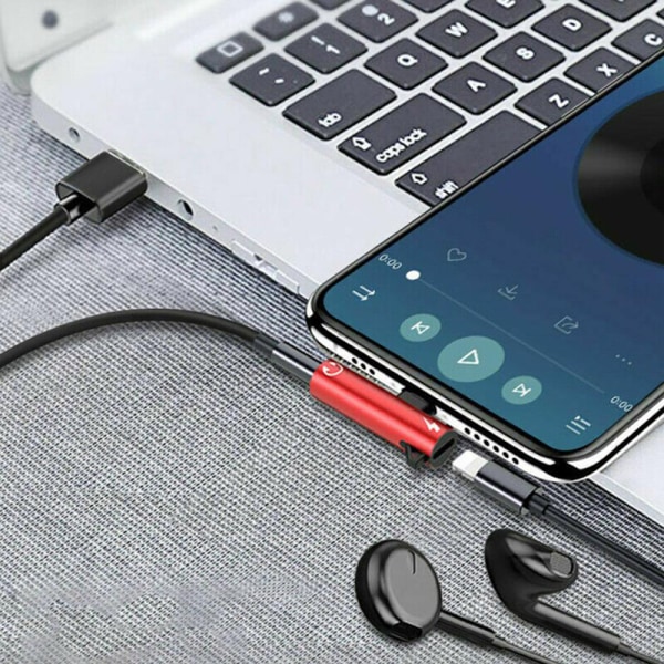 iPhone 8 7 Plus X Lightning - 3,5 mm Aux-kuulokelaturi J Red