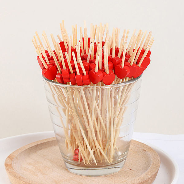 100 stk/pose Hjerte Bambus  Picks Buffet Cupcake Fruktgaffel Kake D F