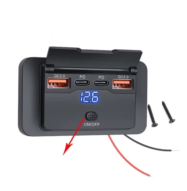 Billaderuttakadapter med bryter 4 porter QC30 hurtiglading A1