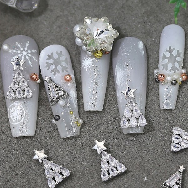 1 stk Glitter Full Zirkon Juletre Perler Diamanter Legering Nai A8