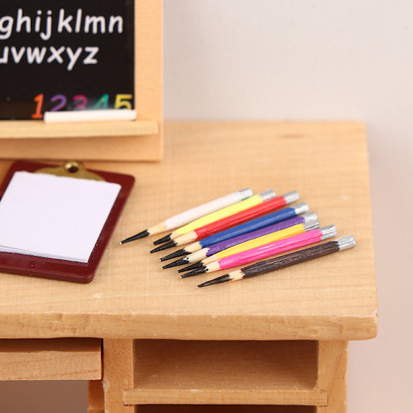8 stk 1:12 Dukkehus Miniatyrpenn Fargeblyant Skolemateriell Pencil