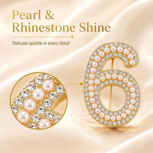 0-9 Nummerbrosjer for kvinner Unisex Rhinestone Perle Fest Cau A3