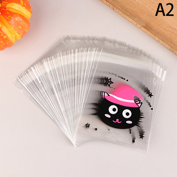 100PCS Halloween Candy Bag Gift Cookie Bags Biscuits Snack Plas A2