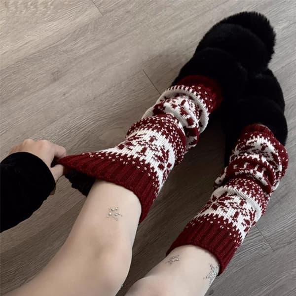 1 par damstrumpor höst vinter retro snöflinga strumpor varma stickade Gray