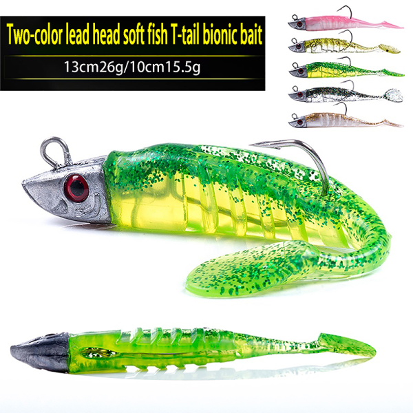 Tofarget blyhode mykt T-hale fiskeagn 13cm26g/10cm15.5g C 4 10cm 15.5g